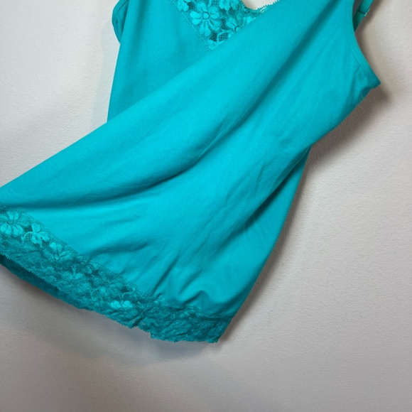 Lace Trim Cami Top Aqua Sleeveless Tank Top Whimsical Babydoll Aqua Womens Large - Picture 5 of 8